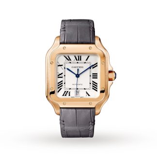 1:22 Super Replik Uhren Cartier Santos De Cartier Uhr großes Modell Automatikwerk Rose Gold 2 austauschbare Lederarmbänder Alligator WGSA0019