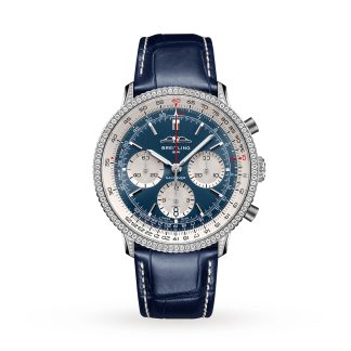 1:25 super gefälschte Uhren Breitling Navitimer Chronograph 41mm Herrenuhr weiß geäugt blau Zifferblatt Alligator AB0139631C1P1