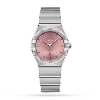 1:5 super gefälschte Uhren Omega Constellation Quarz Stahl 28mm Damenuhr rosa Edelstahl O13110286011001