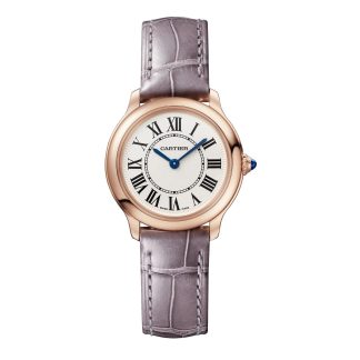 Beste Replik Uhren UK Cartier Ronde Louis Cartier Uhr 29mm Quarzwerk Gehäuse und Perlen Krone in Rose Gold Alligator WGRN0013