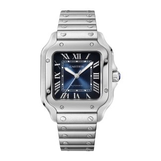 Beste Replik Uhren UK Cartier Santos de Cartier Uhr Medium Modell Stahl Automatik austauschbares Lederband Stahl WSSA0063