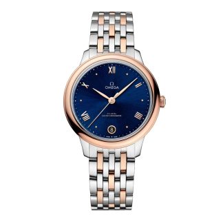 Beste Replik Uhren UK Omega De Ville Prestige 34mm Damenuhr Blau Edelstahl & 18ct Rose Gold O43420342003001