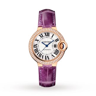 Designer kaufen Cartier Ballon Bleu De Cartier Uhr 33mm Automatikwerk Rose Gold Diamanten Leder Alligator WE902066