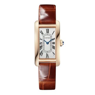 Designer kaufen Cartier Tank Américaine Uhr kleines Modell Quarzwerk Rose Gold Leder Alligator WGTA0133