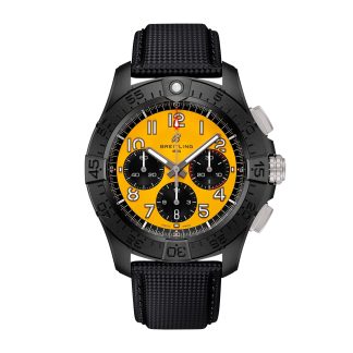 Frauen Schweizer Replik-Uhren Breitling Avenger B01 Chronograph 44mm Night Mission Herrenuhr Gelb Schwarz Leder Kalbsleder SB0147101I1X2