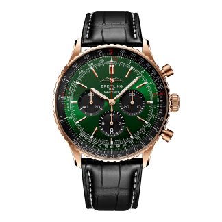 Frauen Schweizer Replik-Uhren Breitling Navitimer Chronograph 18ct Rose Gold 46mm Herrenuhr grün Alligator Alligator RB0137241L1P1