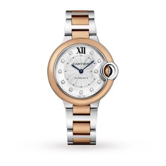 Frauen Schweizer Replik-Uhren Cartier Ballon Bleu De Cartier Uhr 33mm Automatikwerk Rose Gold Stahl Diamanten Rose Gold W3BB0006