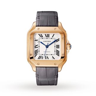 Frauen Schweizer Replik-Uhren Cartier Santos De Cartier Uhr Medium Modell Automatikwerk Rose Gold 2 austauschbare Lederarmbänder Alligator WGSA0028