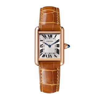 Frauen Schweizer Replik-Uhren Cartier Tank Louis Cartier Uhr kleines Modell Handaufzug mechanisches Uhrwerk Rose Gold Leder Alligator WGTA0010