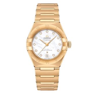 Frauen Schweizer Replik-Uhren Omega Constellation 29mm Gelbgold auf Gelbgold 18ct Gelbgold O13150292055002