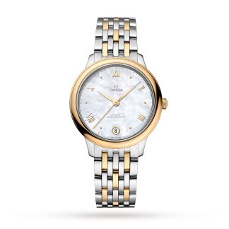 Frauen Schweizer Replik-Uhren Omega De Ville Prestige Co-Axial Master Chronometer 34mm Damenuhr weiß Edelstahl & 18ct Gelbgold O43420342005002