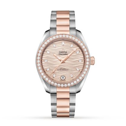 Frauen Schweizer Replik-Uhren Omega Seamaster Aqua Terra 150M Co-Axial Master Chronometer 34mm Damenuhr aus Edelstahl & 18ct Rose Gold O22025342059001