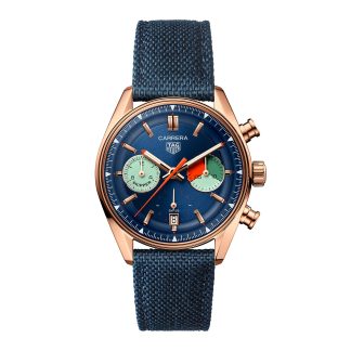 Frauen Schweizer Replik-Uhren TAG Heuer Carrera Skipper Chronograph 39mm Herrenuhr Blau Stoff CBS2241.FN8023