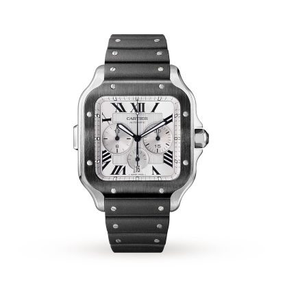 Großhandel Designer Cartier Santos De Cartier Chronograph Uhr Extra-Large Modell Automatikwerk Stahl ADLC austauschbare Kautschuk und Leder Armbänder Gummi WSSA0017