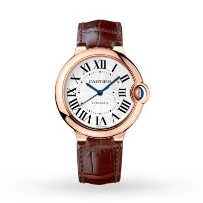 Großhandel Luxus Cartier Ballon Bleu De Cartier Uhr 36mm Automatikwerk Rosa Gold Leder Alligator WGBB0009