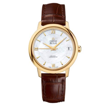 Großhandel Luxus Omega De Ville Prestige 33mm Gelbgold auf Lederband Alligator O42453332005002