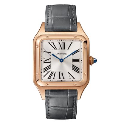 Luxus hoher Qualität Cartier Santos-Dumont Uhr großes Modell Quarzwerk Rose Gold Leder Alligator WGSA0021