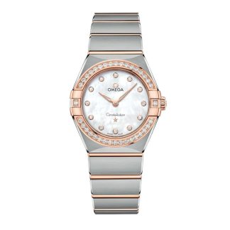 Mode-Luxus Omega Constellation 28mm Damenuhr weiß Edelstahl & 18ct Rose Gold O13125286055001