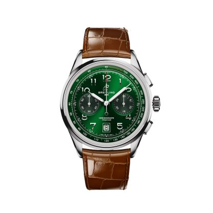 Modedesigner Breitling Premier B01 Chronograph 42mm Herrenuhr grün Alligator AB0145371L1P1