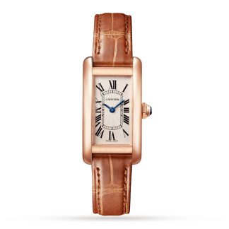 Modedesigner Cartier Tank Américaine Uhr kleines Modell Quarzwerk Rose Gold Leder Alligator W2607456