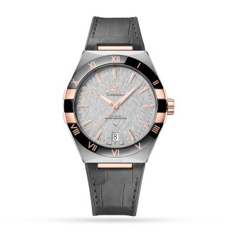 Modedesigner Omega Constellation Co-Axial Master Chronometer 41mm Herrenuhr grau Leder O13123412106001