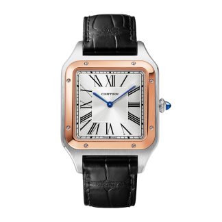 Replik Designer Cartier Santos-Dumont Uhr Extra-Large Modell Handaufzug mechanisches Uhrwerk Rose Gold Stahl Leder Stahl & Rose Gold W2SA0017