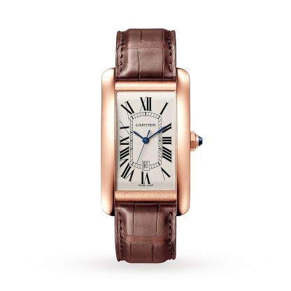 Replik Designer Cartier Tank Americaine Uhr mittleres Modell mechanisches Uhrwerk mit automatischem Aufzug Rose Gold Alligator WGTA0047