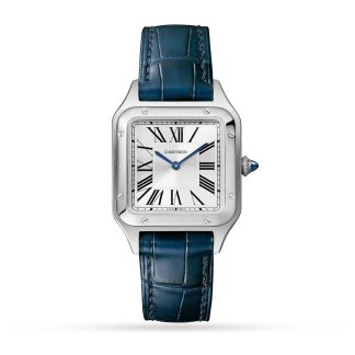 Replik Handgelenk Cartier Santos-Dumont Uhr kleines Modell Quarzwerk Stahl Leder Alligator WSSA0023