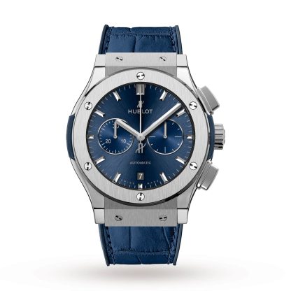 Replik Handgelenk Hublot Classic Fusion Blau Chronograph Titan 42mm Gummi & Alligator 541.NX.7170.LR