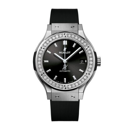 Replik Handgelenk Hublot Classic Fusion Titan Diamanten 38mm Gummi 565.NX.1470.RX.1204