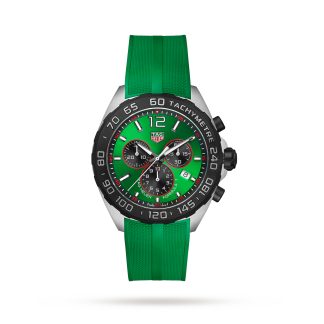 Replik Handgelenk TAG Heuer Formula 1 Chronograph 43mm Herrenuhr Grüner Gummi CAZ101AP.FT8056