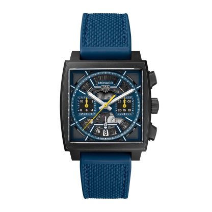 Replik Handgelenk TAG Heuer Monaco Skeleton 39mm Herrenuhr blau Leder & Gummi CBL2188.FT6261