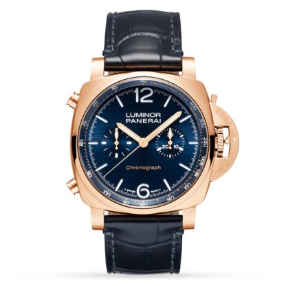 Replik Luxus Panerai Luminor Chrono Goldtech Blu Notte Alligator PAM01111