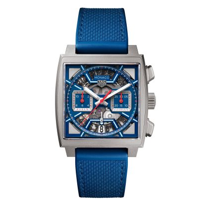 Replik Uhren vs echte TAG Heuer Monaco Chronograph 39mm Herrenuhr Titan Blau Gummi und Leder CBL2182.FT6235