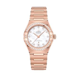 Schweizer Replik-Uhren Preis Omega Constellation 29mm Sedna Gold auf Sedna Gold Damenuhr 18ct Rose Gold O13155292055001