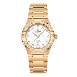 Schweizer Replik-Uhren billig Omega Constellation 29mm Damenuhr Perlmutt 18ct Gelbgold O13155292055002