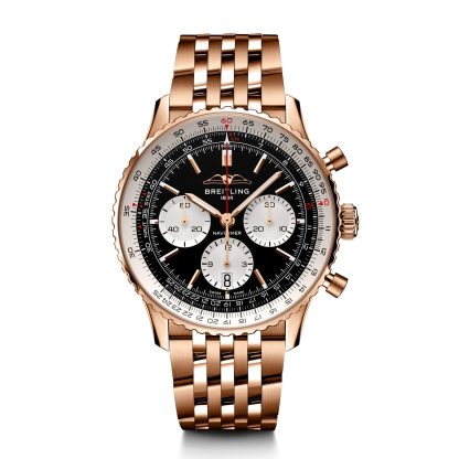 billige Designer Breitling Navitimer B01 Chronograph 43 Schwarz Uhr 18ct Rose Gold RB0138211B1R1