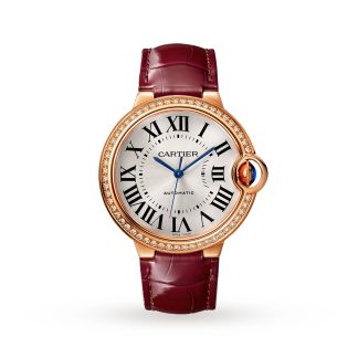 billige Designer Cartier Ballon Bleu De Uhr 36mm Rose Gold Diamanten Leder Alligator WJBB0034