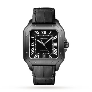 billige Designer Cartier Santos De Cartier Uhr großes Modell Automatikwerk Stahl ADLC austauschbare Armbänder aus Gummi und Leder Gummi WSSA0039