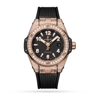 billige Designer Hublot Big Bang One Click King Gold Pave 33mm Uhr Gummi 485.OX.1180.RX.1604