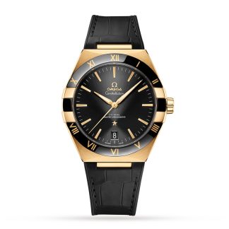 billige Designer Omega Constellation Co-Axial Master Chronometer 41mm Herrenuhr Gelbgold Leder O13163412101001