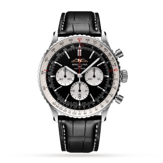 billiger Luxus Breitling Navitimer B01 Chronograph 46 Edelstahl Lederband Uhr Alligator AB0137211B1P1