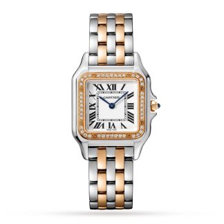 gefälschte Designer Cartier Panthère De Cartier Uhr Medium Modell Quarzwerk Rose Gold Stahl Diamanten Stahl & Rose Gold W3PN0007