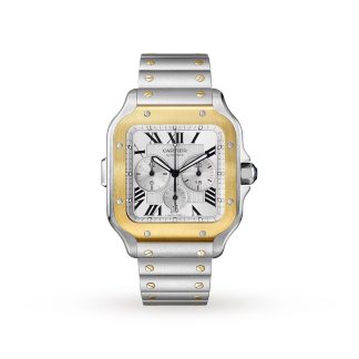 gefälschte Designer Cartier Santos De Cartier Chronograph Uhr Extra-Large Modell Automatikwerk Gelbgold Stahl austauschbare Metall-und Kautschuk-Armbänder Stahl W2SA0008