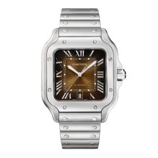 gefälschte Designer Cartier Santos De Cartier Uhr großes Modell Automatikaufzug Stahlgehäuse austauschbares Lederband Stahl WSSA0064