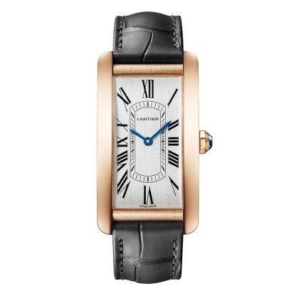 gefälschte Designer Cartier Tank Américaine Uhr großes Modell Automatikwerk Rose Gold Leder Alligator WGTA0134