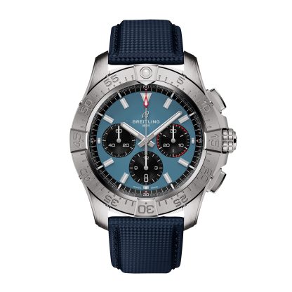 gefälschte Handgelenk Breitling Avenger Chronograph B01 44mm Herrenuhr blau Leder Kalbsleder AB0147101C1X1