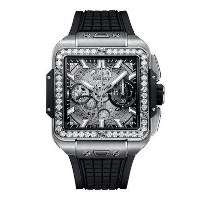 gefälschte Handgelenk Hublot Square Bang Unico Titan Diamanten 42mm Gummi 821.NX.0170.RX.1204