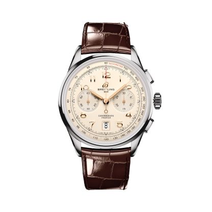 heißer Verkauf Designer Breitling Premier B01 Chronograph 42mm Herrenuhr Creme Alligator AB0145211G1P1