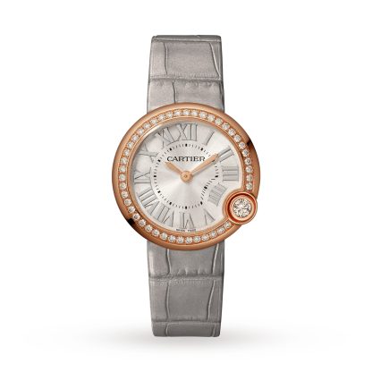 heißer Verkauf Designer Cartier Ballon Blanc De Cartier Uhr 30mm Quarzwerk Rose Gold Diamanten Leder Alligator WJBL0008